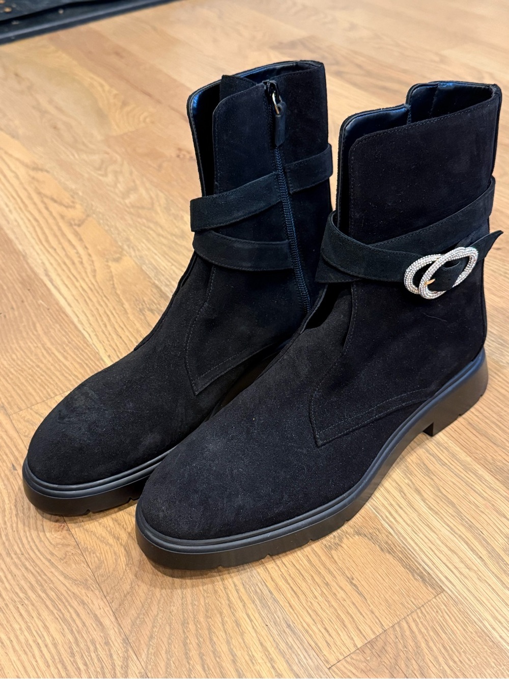 Men's Black Suede Ankle Boots with Decorative Buckle